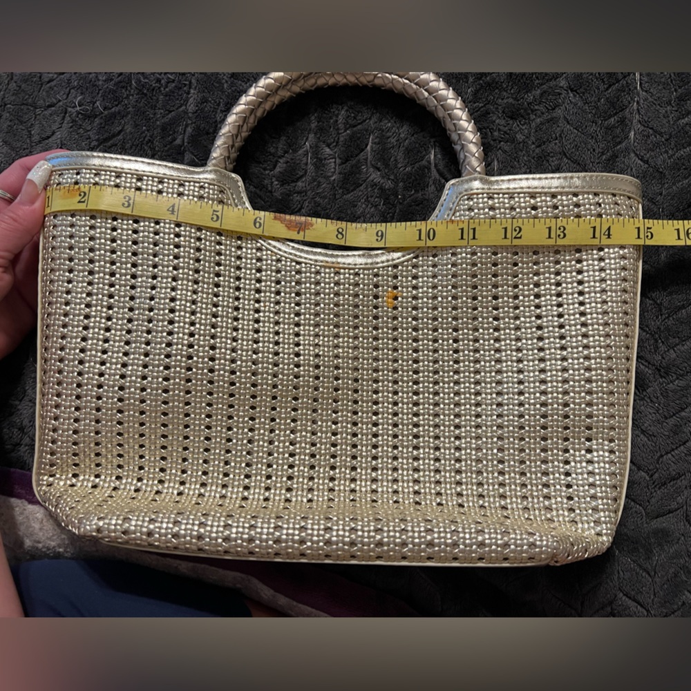 Talbots silver rattan handbag with leather trim and handles - Picture 9 of 11